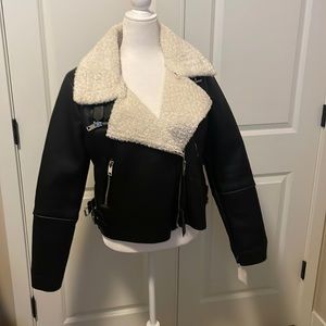 BlankNYC black leather jacket with sherpa lining.